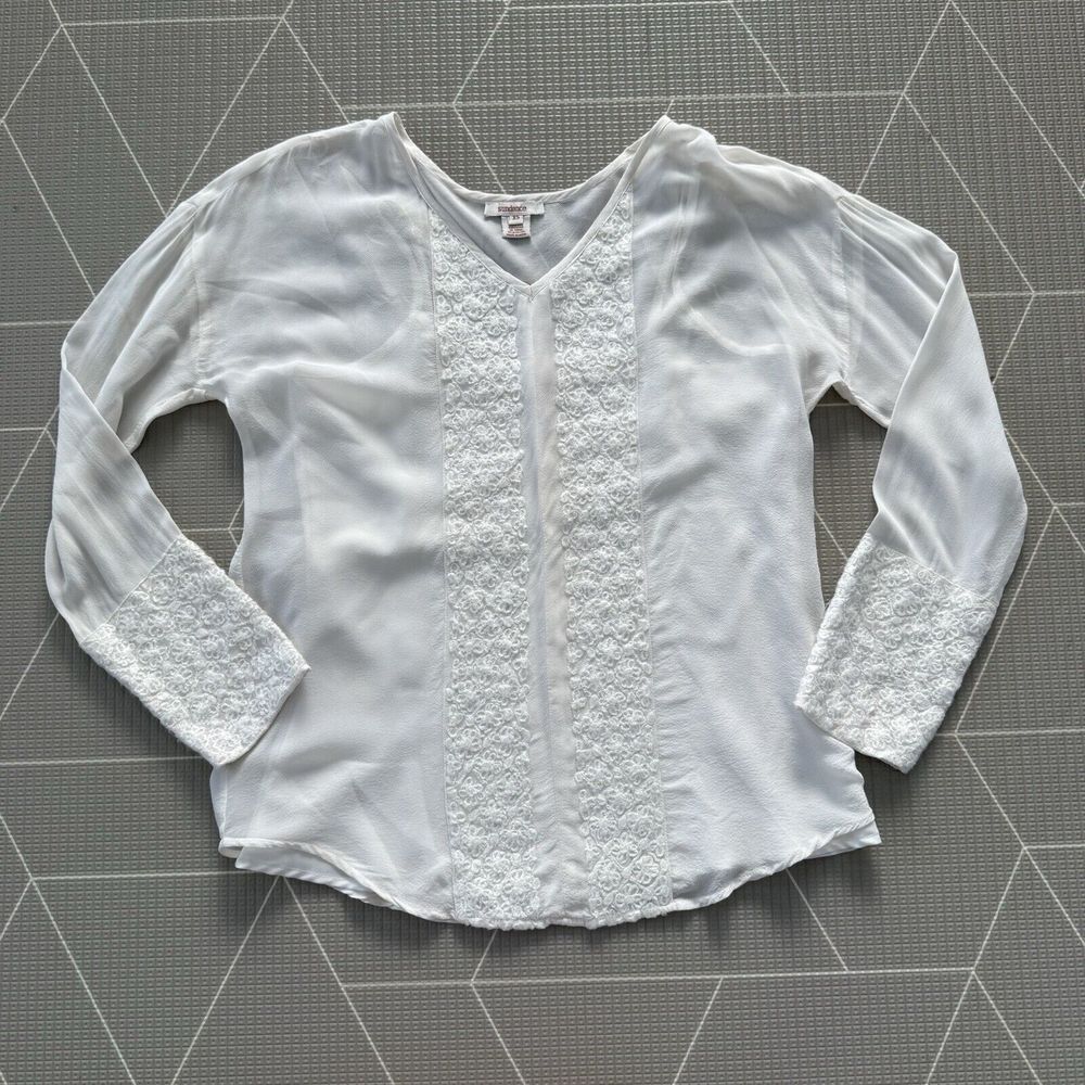 Sundance Silk Lace Ivory White Blouse‎ Size XS Long Sleeve Lined